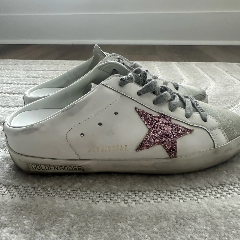 Golden Goose White and Gray Sneakers with Pink Glitter - Picture 6 of 6